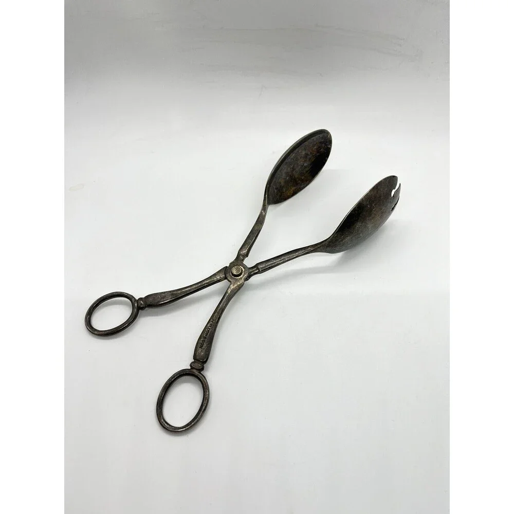 Silver Plated Scissor Style Salad Tongs - N. Bloom And Sons - England